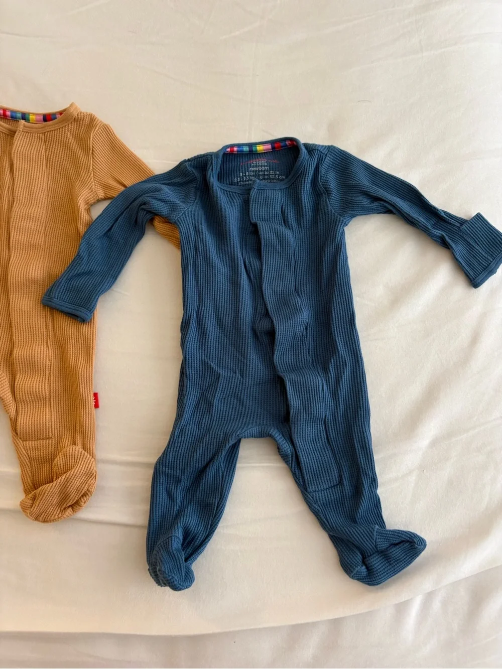 2 Magnetic Me Ribbed Footed One-Piece Rompers in Doe and Blue